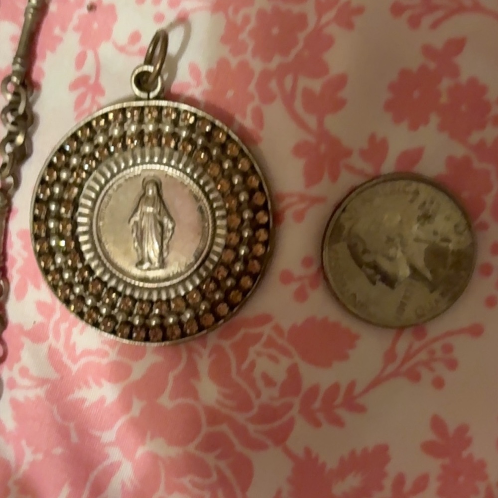Elegant Silver Pendant Necklace Virgin Saint & Angels
